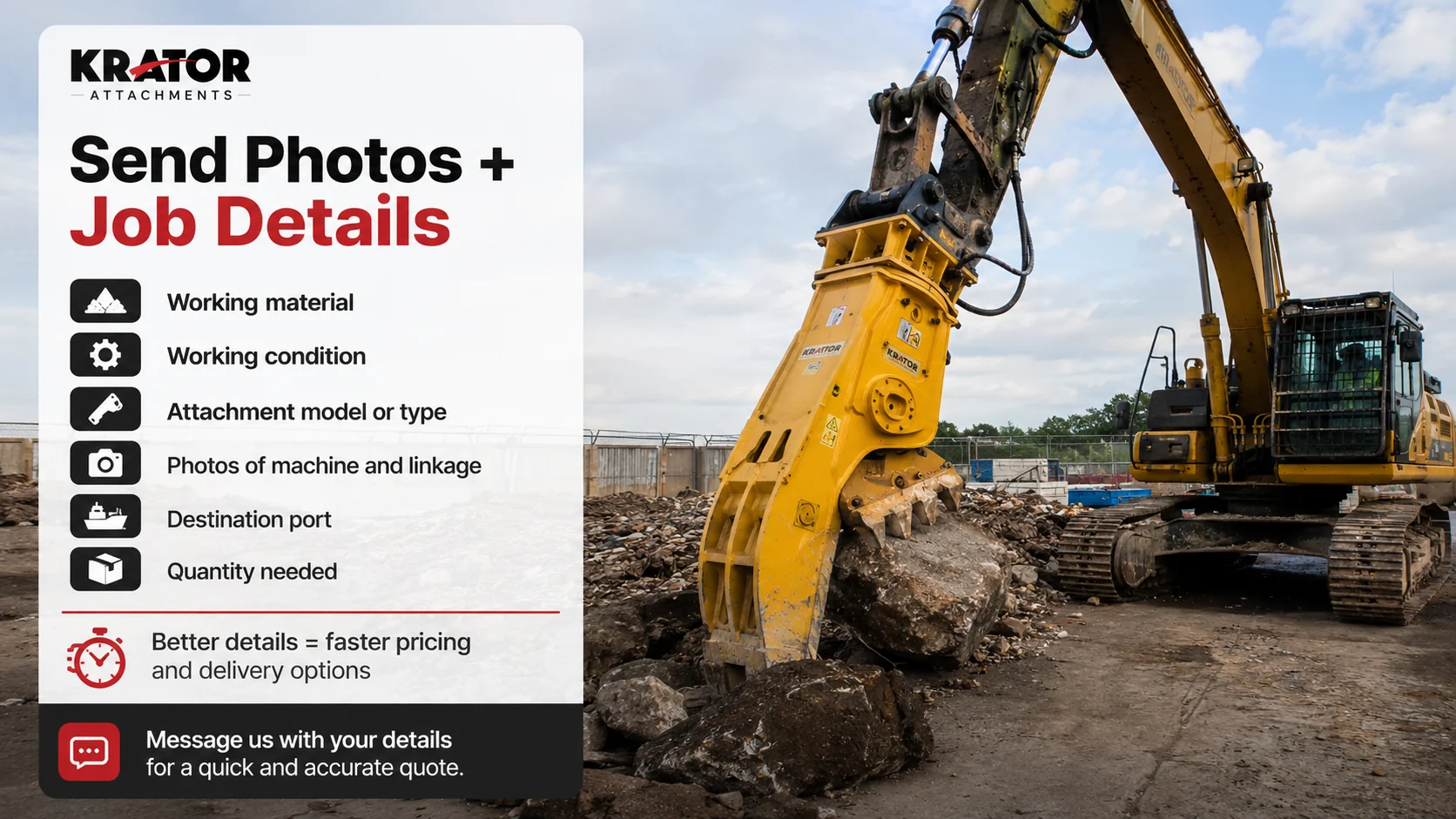 Checklist of excavator model attachment type hydraulic data quantity and destination port