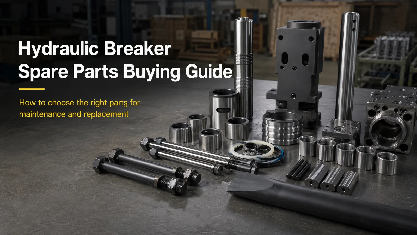 Hydraulic breaker spare parts arranged for model identification and replacement-parts purchasing