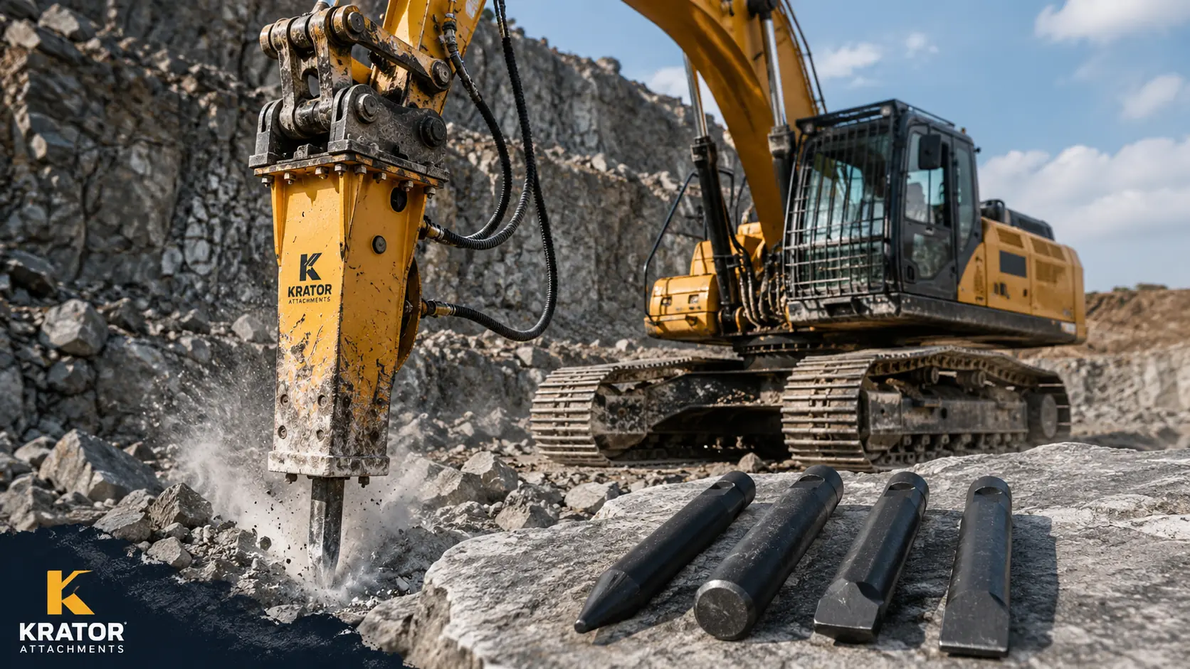 Hydraulic breaker tools selected for rock, concrete and trenching applications