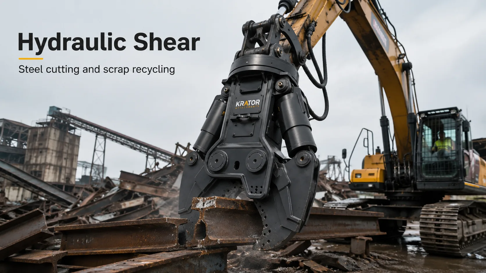 Rotating Demolition Shear excavator attachment in a working application