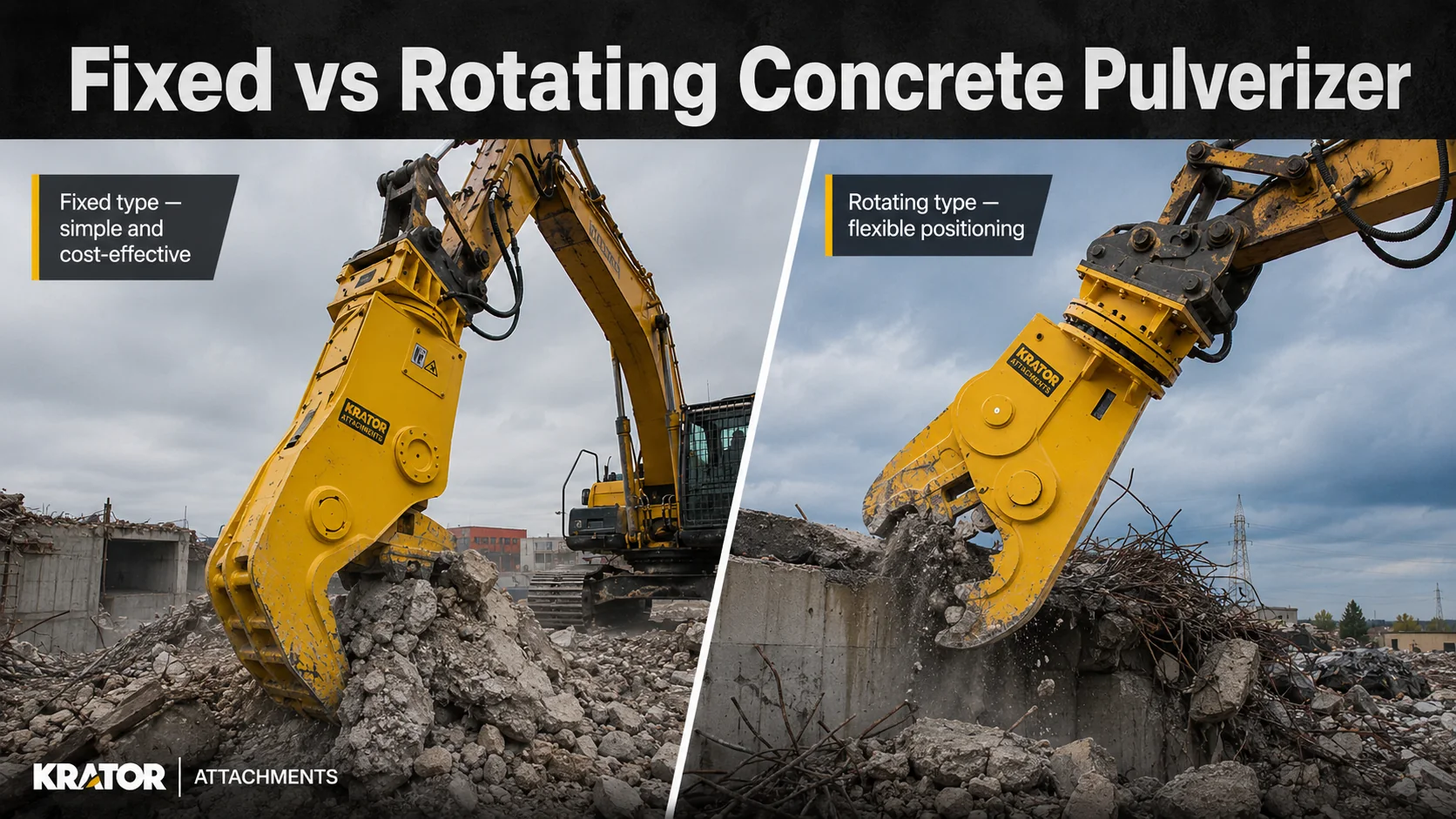 Rotating concrete pulverizer for excavator demolition work
