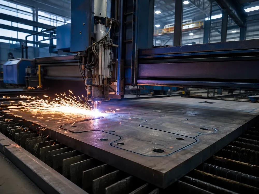 Steel plate cutting in KRATOR factory